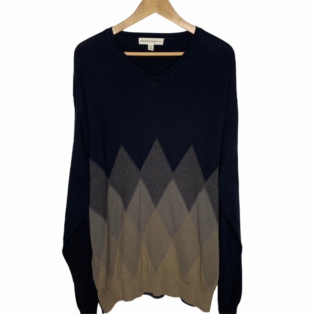 Pronto Uomo V-Neck Argyle Pullover Sweater XLT